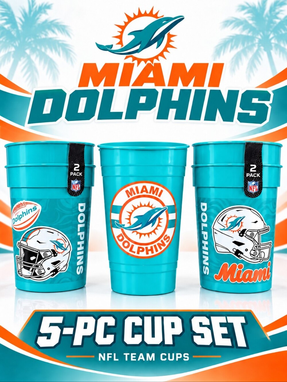 NFL Miami Dolphins 5ct Plastic Cup Set